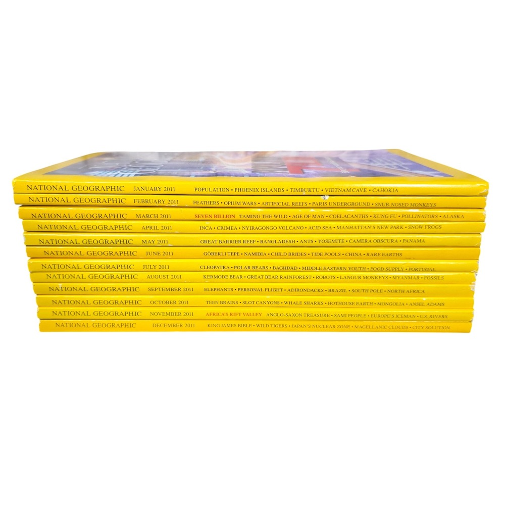 National Geographic Magazines 2011 Full Year Set 12 Issues Yellow Good Condition